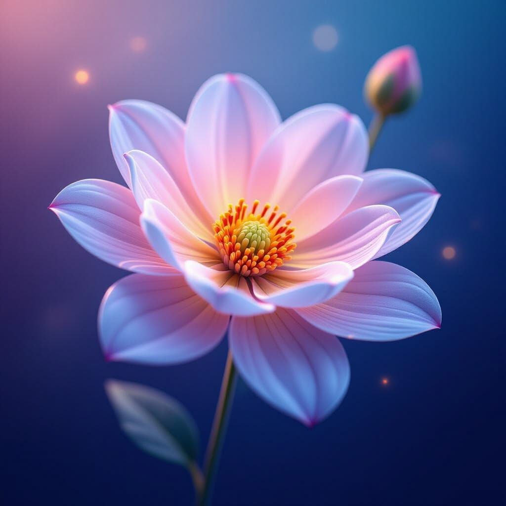 Luminous Flower Blooms in Vibrant Cosmic Void