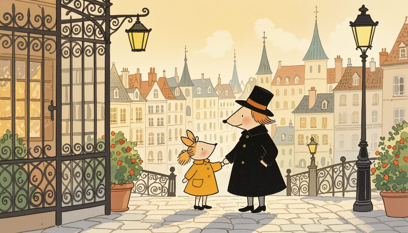 Whimsical European Cityscape in Watercolor Style