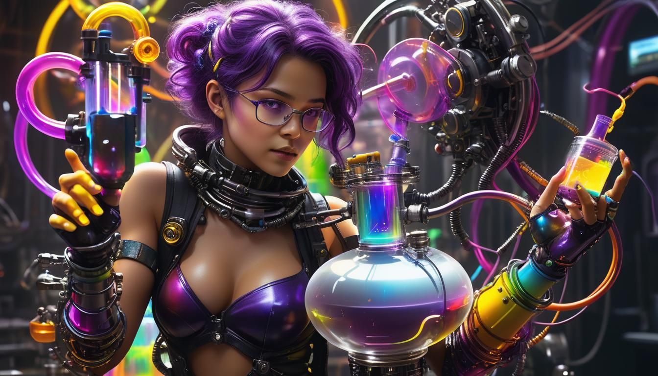 Cyborg Scientist with Rainbow Stomach, Digital Art