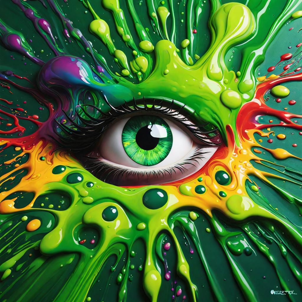 Colorful Green Eye Splash Art in Liquid Fantasy Style