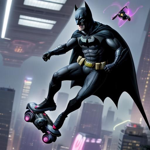 Batman on Hoverboard: Action in a Futuristic City