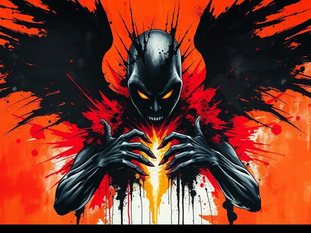 Fiery Ink Humanoid Splatter Art