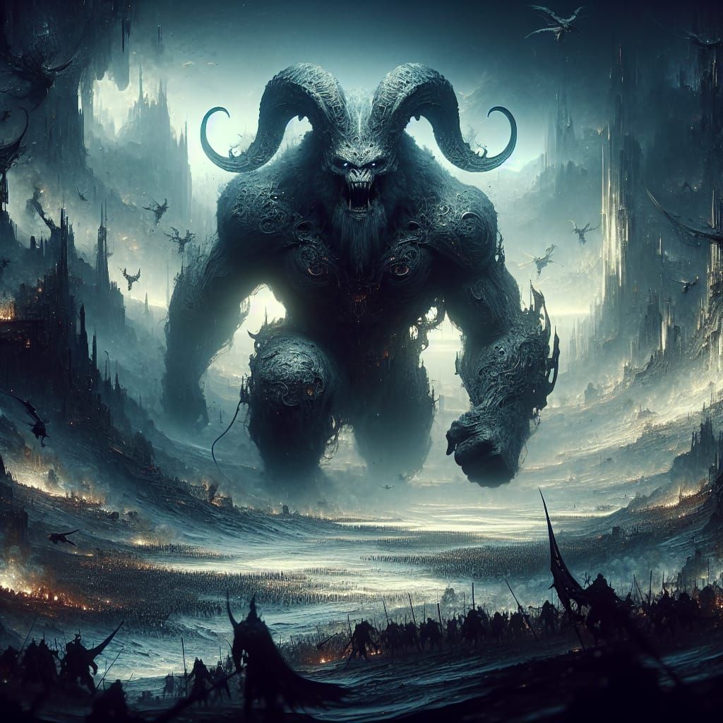 Dark Fantasy Gorilla War Beast on Turbulent Battlefield