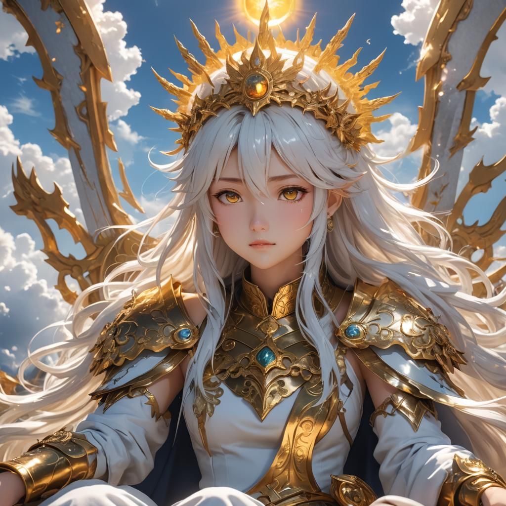 Celestial Anime Girl on Sun Throne, 3D VFX Art