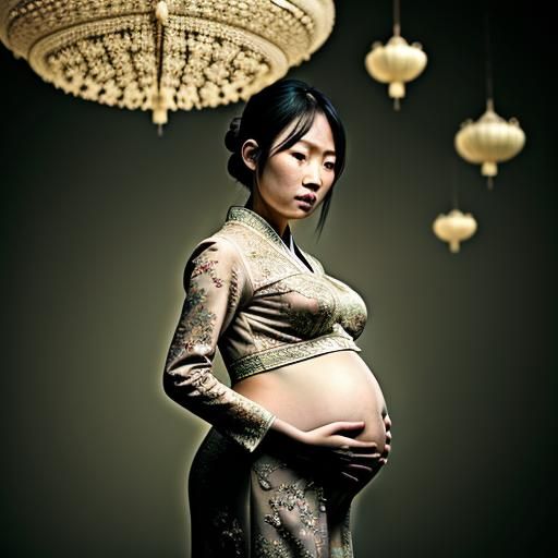 Hyperrealistic Portrait of Pregnant Asian Woman