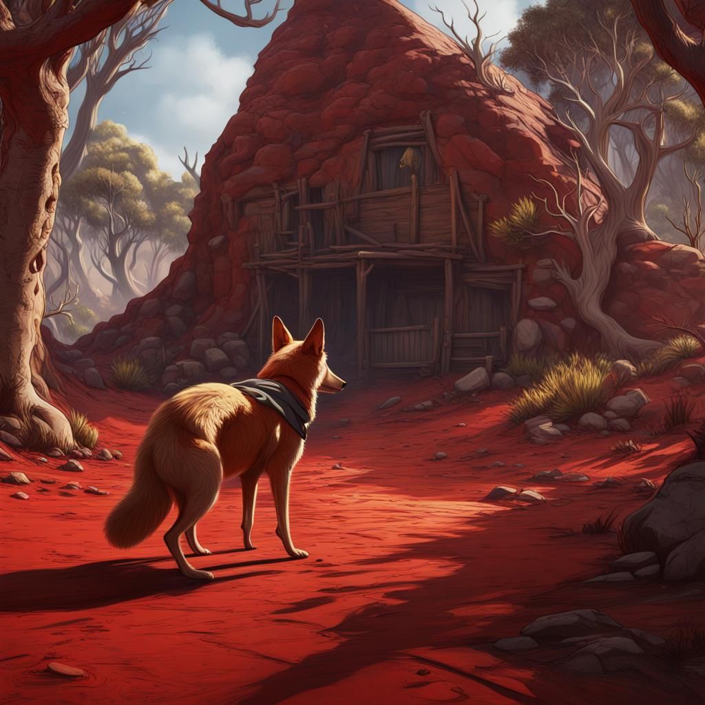 Red Riding Hood in Outback Australia with Dingo