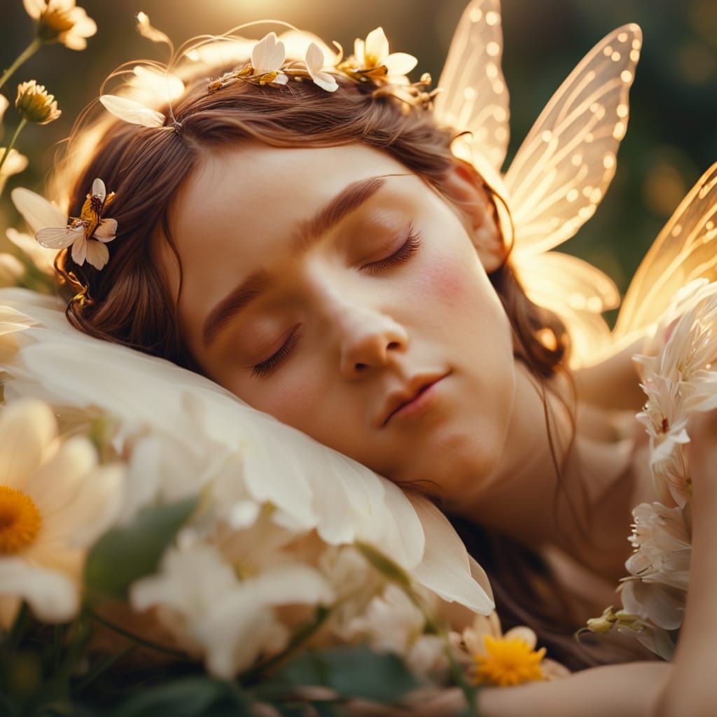 Fairy Sleeping in Flower: Cinematic Film Still