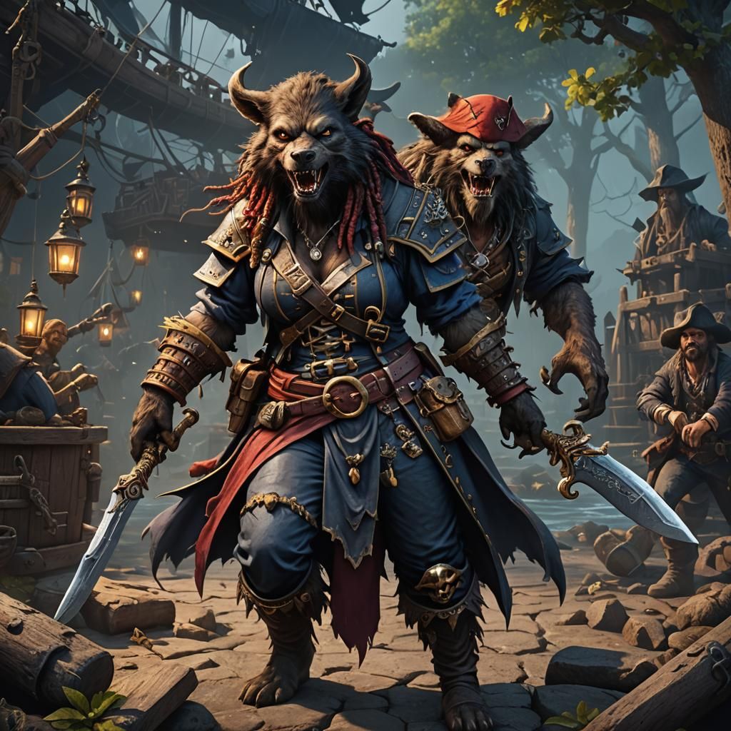 Curvy Werewolf Pirate in Detailed Matte Painting Style