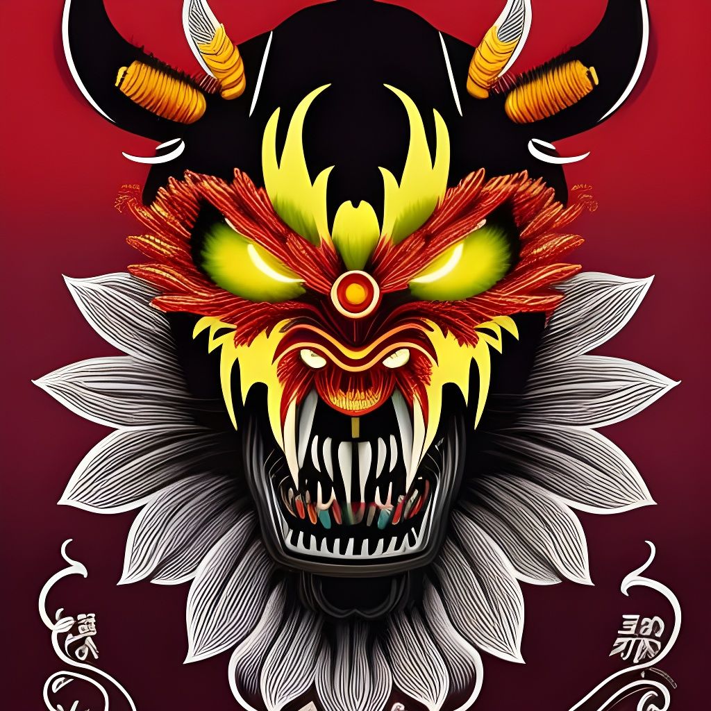 Demonic Oni Mask with Spider Lilies