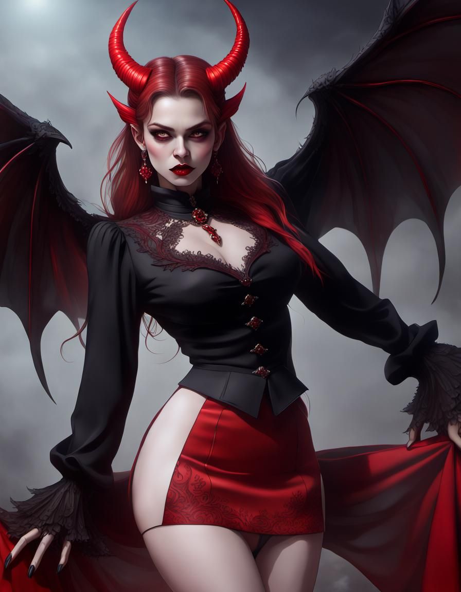 Demon Queen in Red Skirt: Fantasy Concept Art