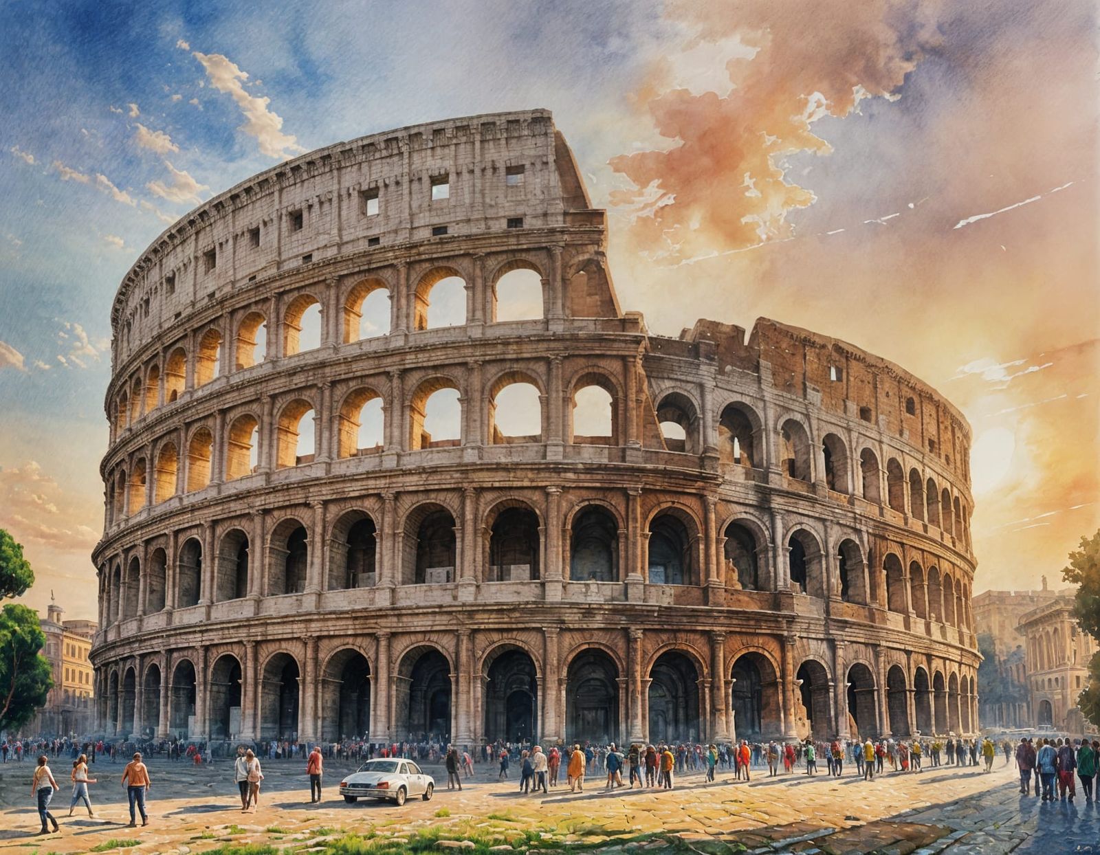 The Colosseum in Pastel Watercolor Art
