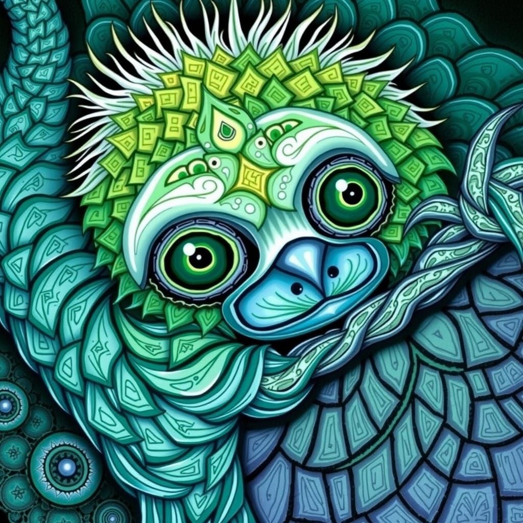 Surreal Sloth in Emerald Fractal Architecture