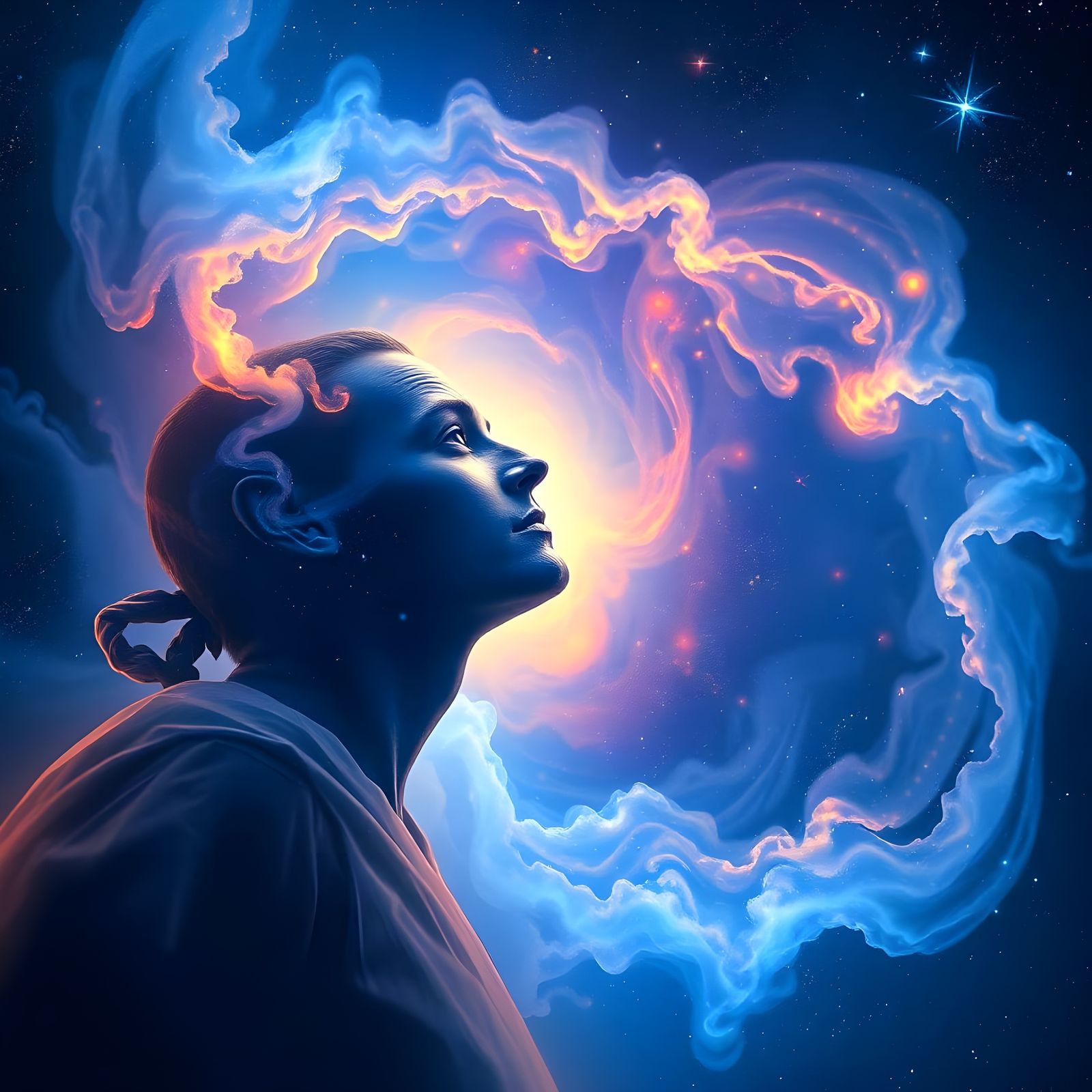 Cosmic Nebula and Starscape with Celestial Figures