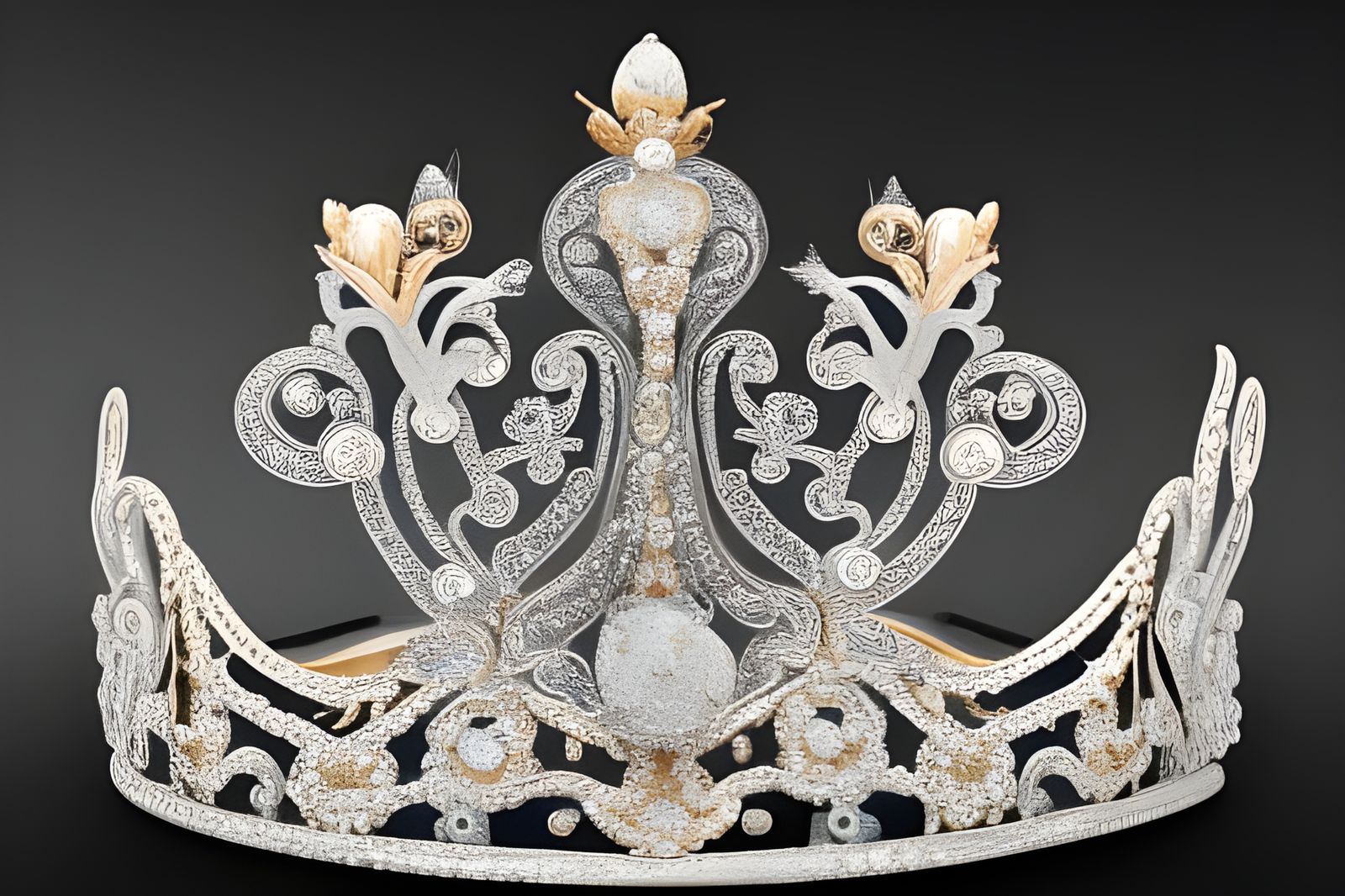 Exquisite Silver Tiara with Emeralds: Digital Art