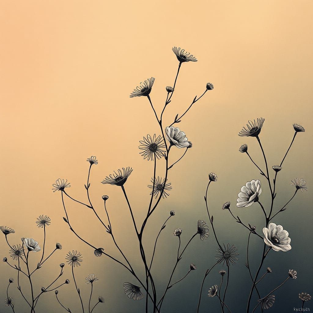 Minimalist Floral Pattern in Black Fine Lines