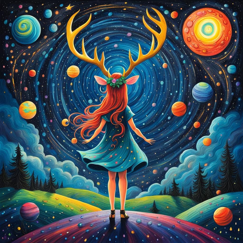 Cosmic Fairy Goddess in Crayon Style