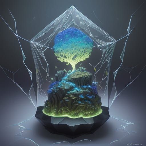 Surreal Dreamscape with Glass and Bioluminescence