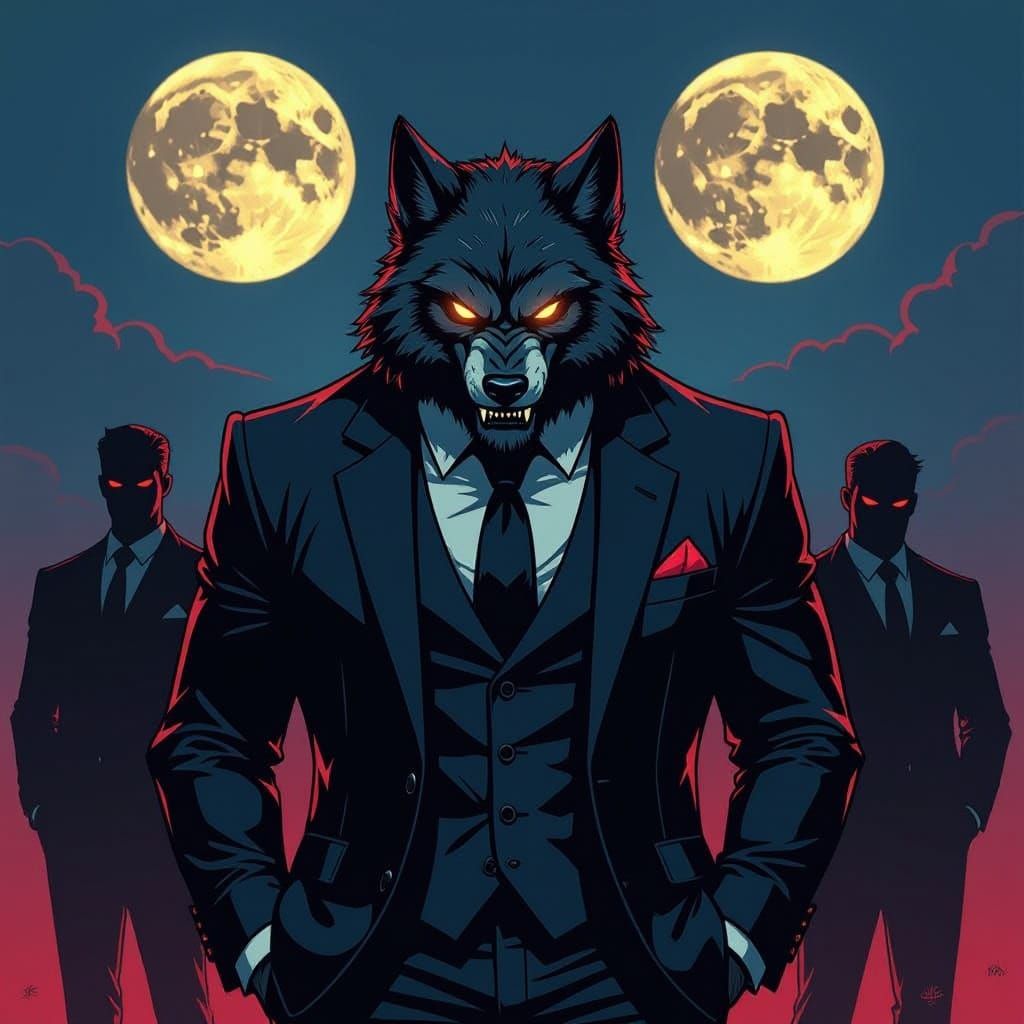 Werewolf Mafia Leader with Golden Eyes and Two Moons