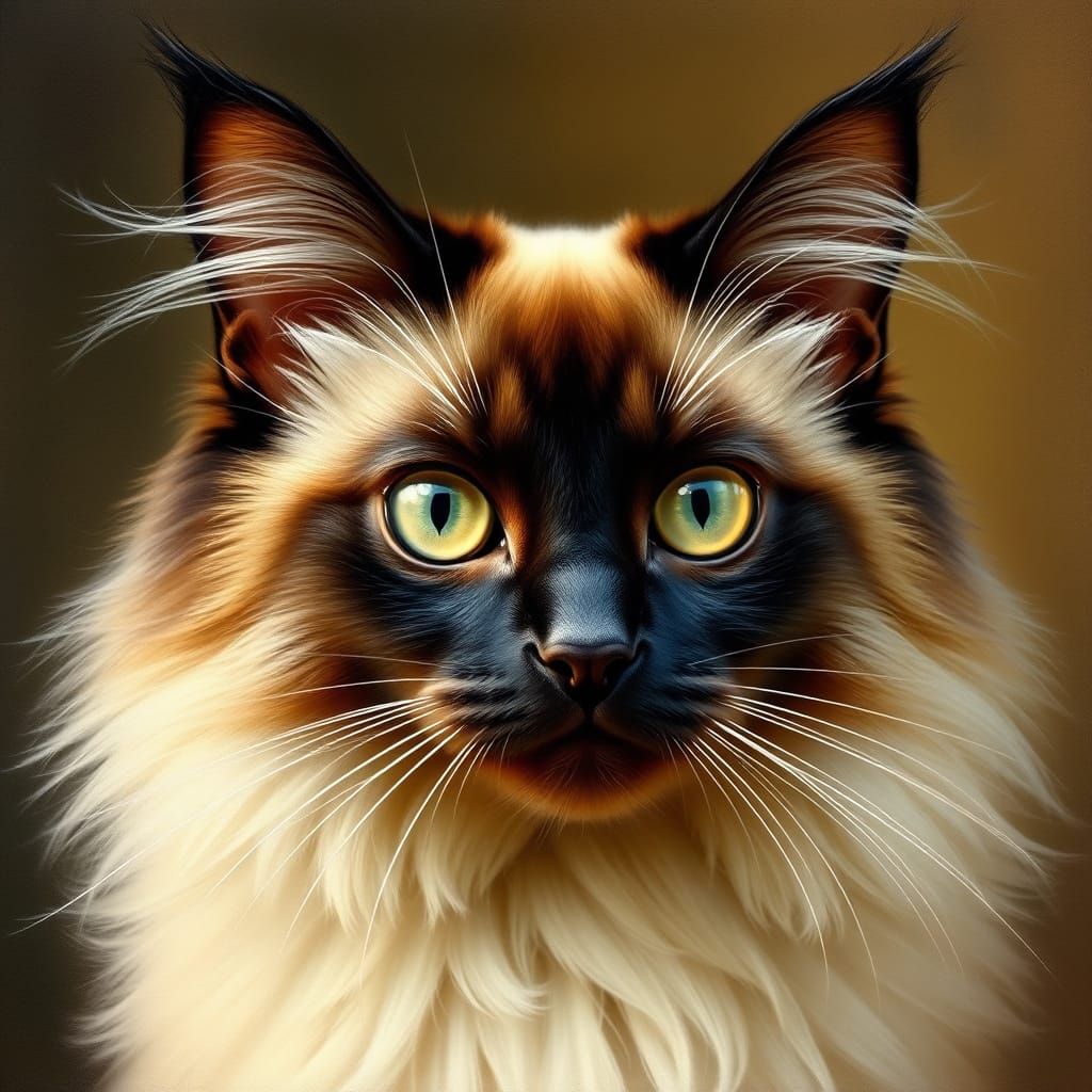 Elegant Long Haired Siamese Feline in Masterpiece Style