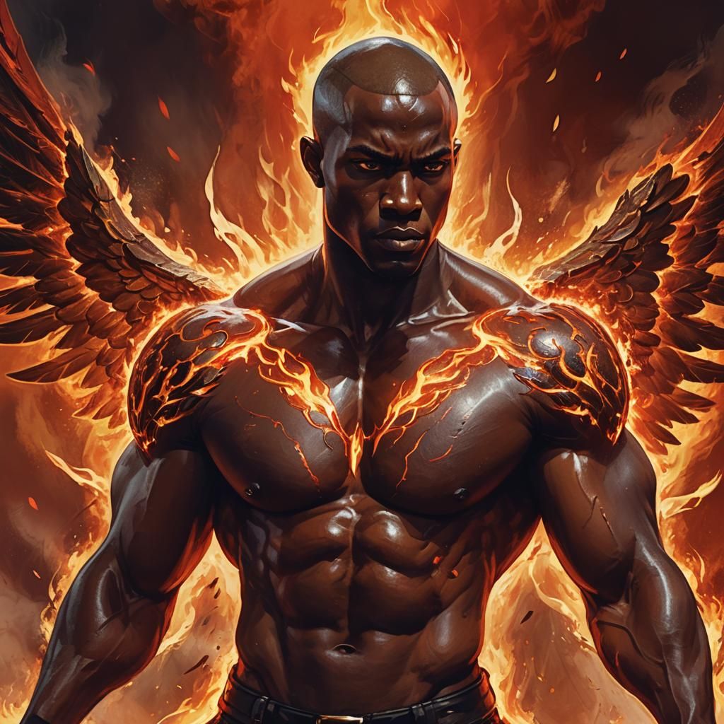 Fiery Winged Man in Electric Storm