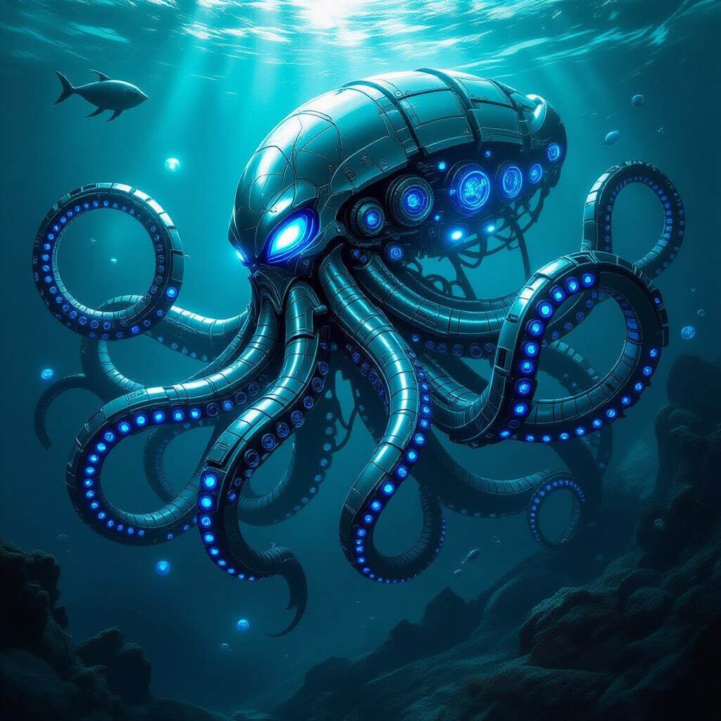 Biomechanical Kraken Rises from Dark Ocean Depths