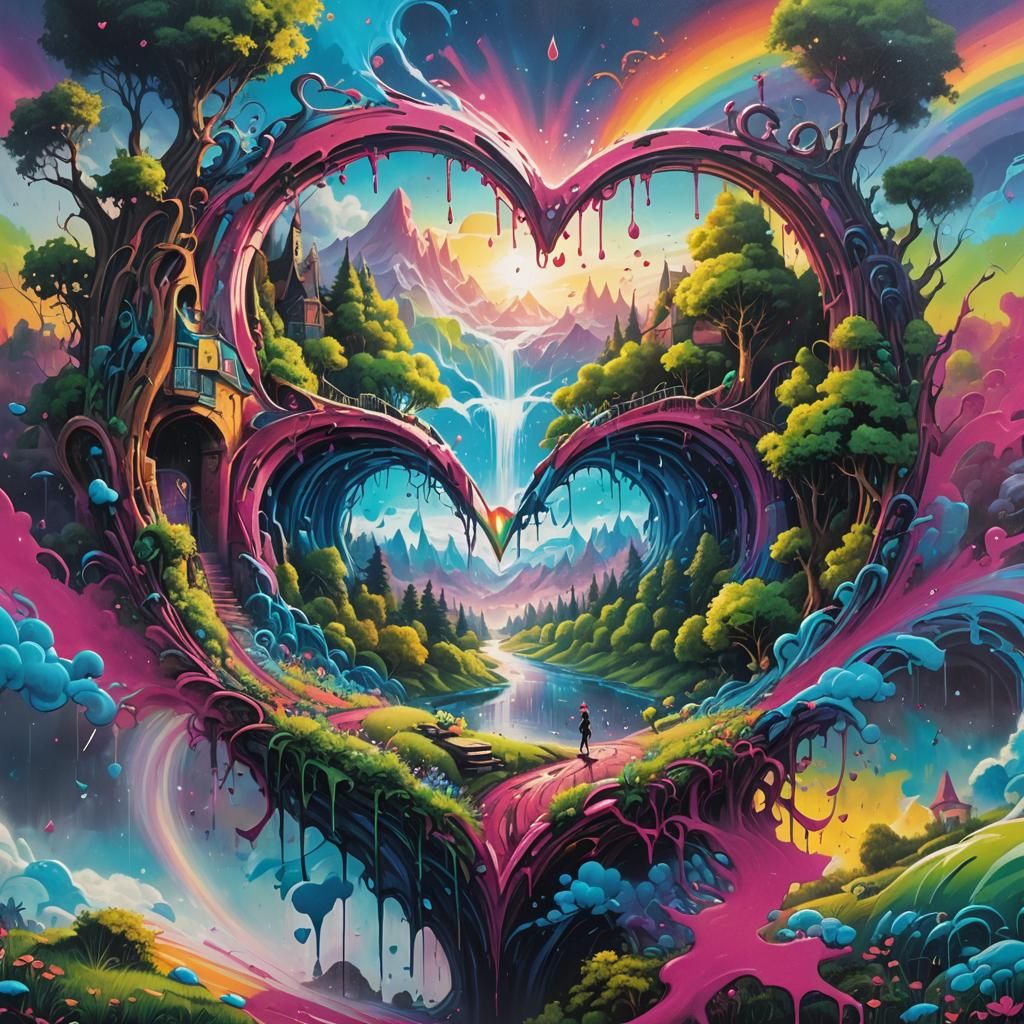 Graffiti Heart Portal to Fairy Landscape