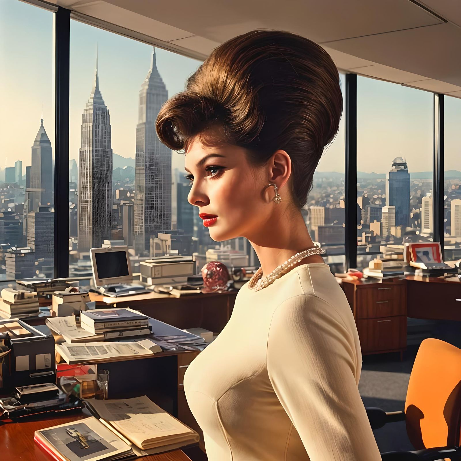 1960s Office Secretary with Bouffant Hairstyle