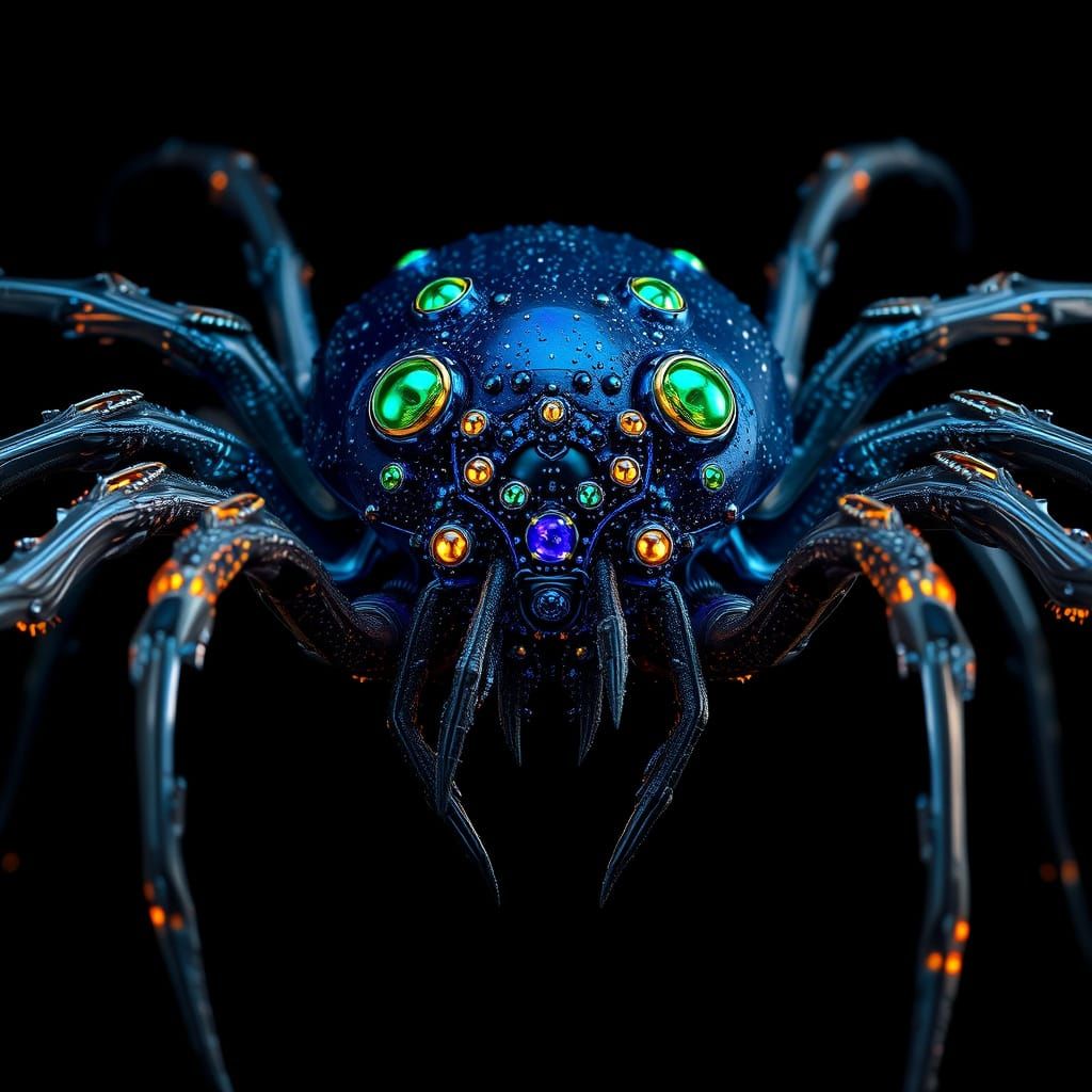 Glowing Spider Creature on Dark Background in Iridescent Sty...