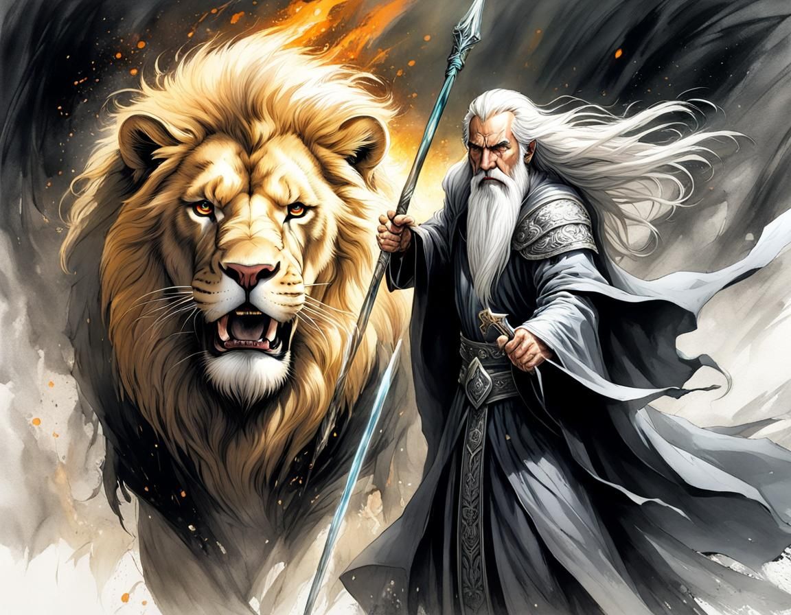 Saruman vs Aslan fanart