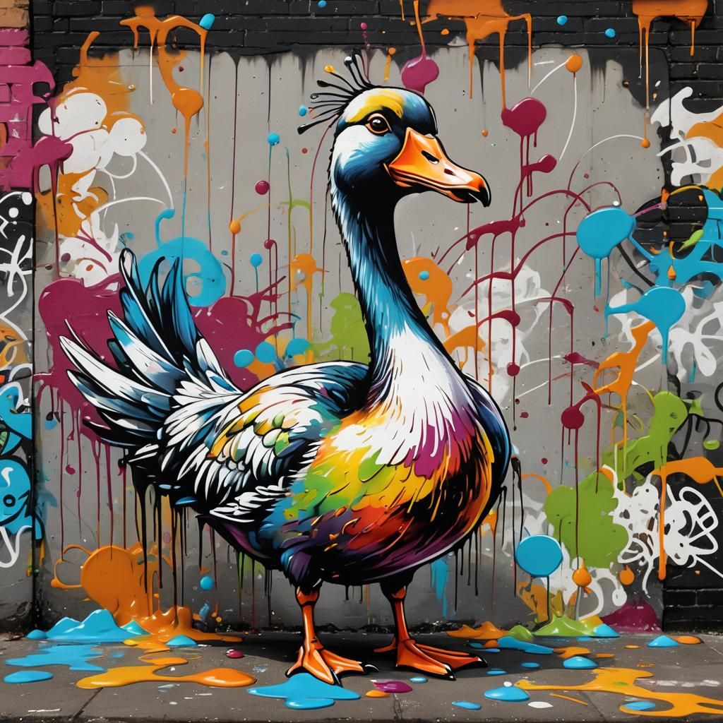 Colorful Graffiti Goose in Splash Art Style