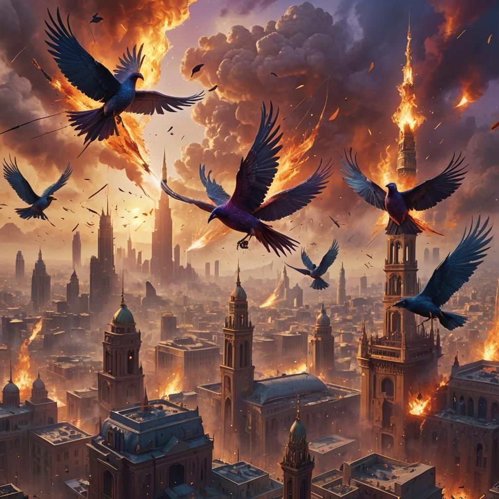 Birds Rain Fire on Mecca: Symbolic Matte Painting