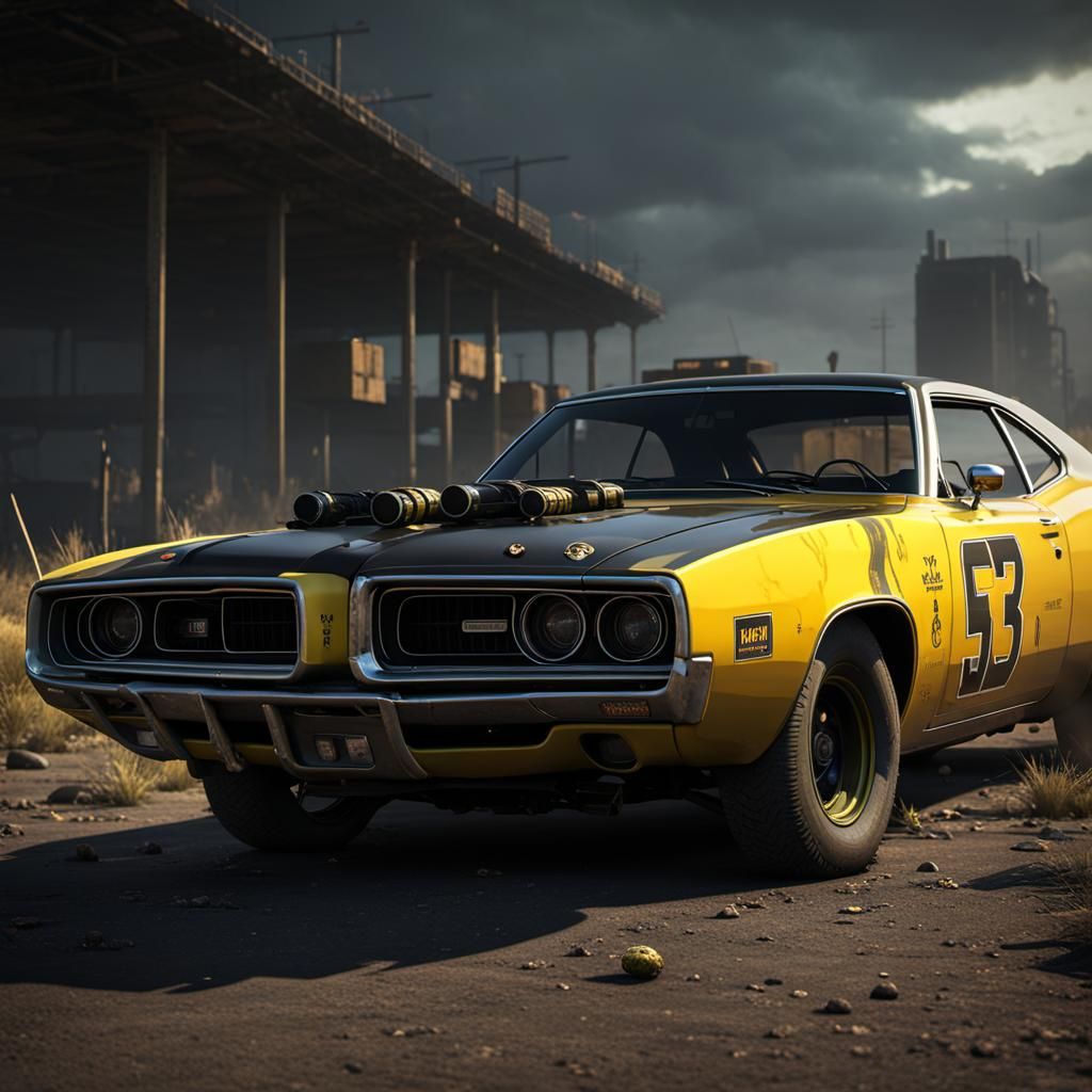 Yellow 1973 Dodge Charger in Zombie Apocalypse
