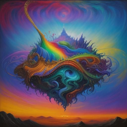 Ethereal Descent: Surreal Oil Painting with Luminous Vortex