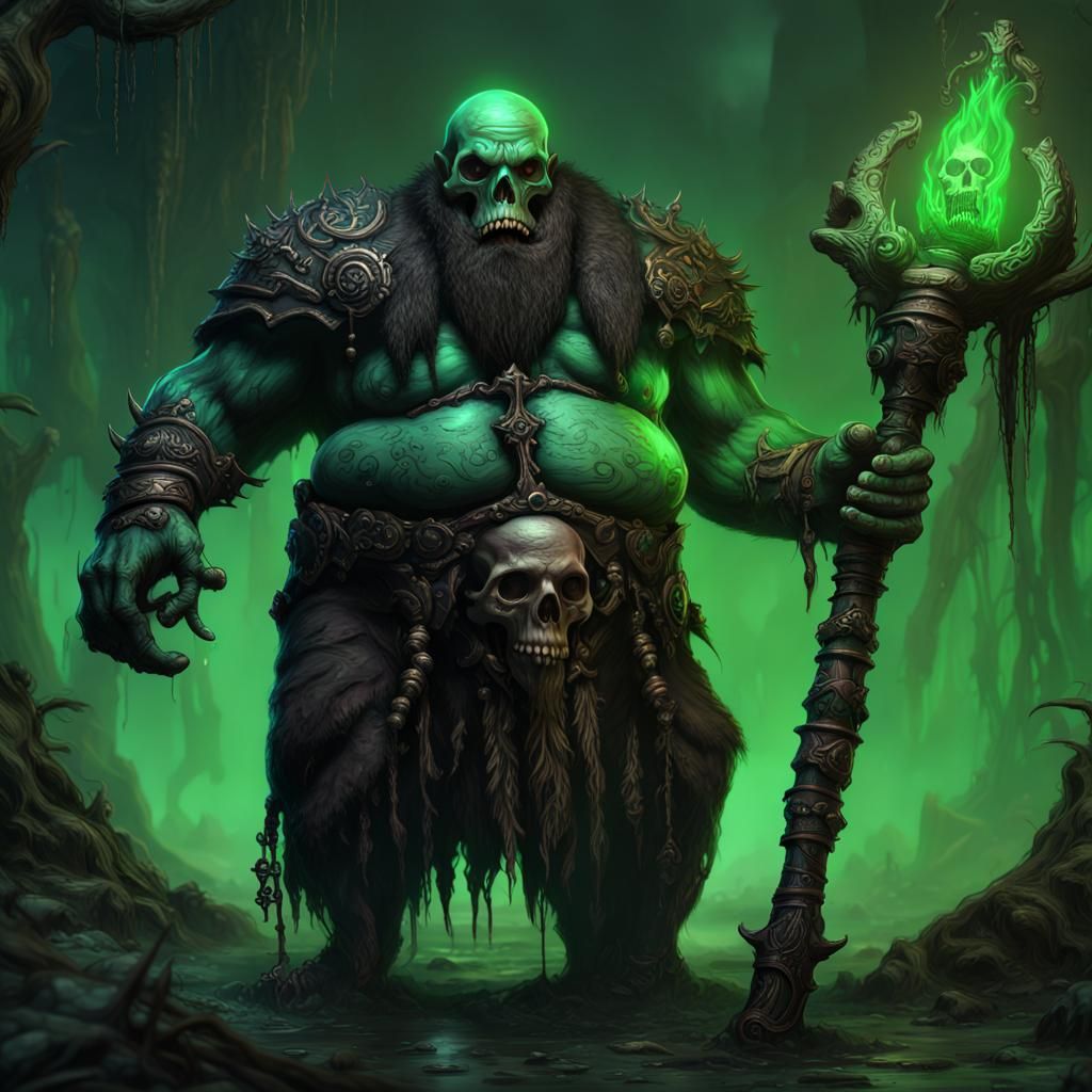 Obese Voodoo Necromancer with Skull Staff