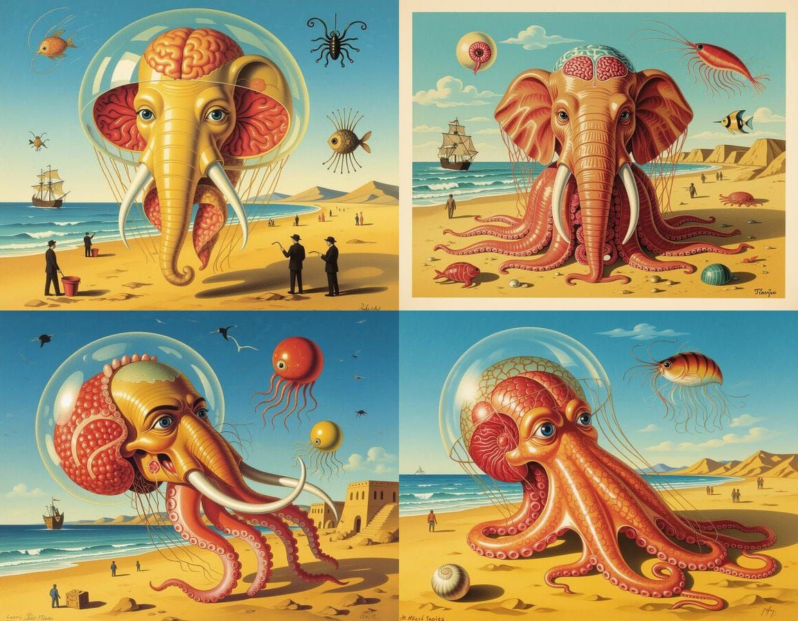 Surreal Egyptian Homunculus with Organs, Dali & Miro Style