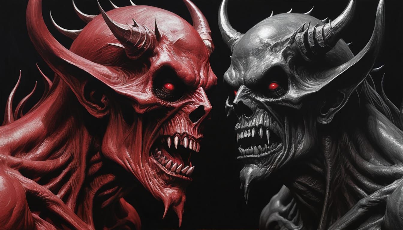 Dark and Ominous Diablo Portrait in Charcoal with Crimson Ac...