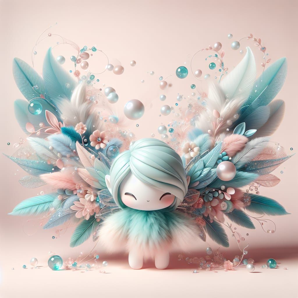 Pastel Fairy with Turquoise Feathers in 4K