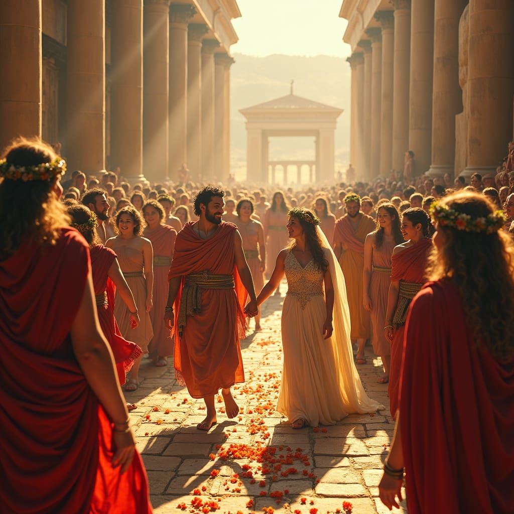 Trojan Celebration in Grand Hall, Fantasy Art Style