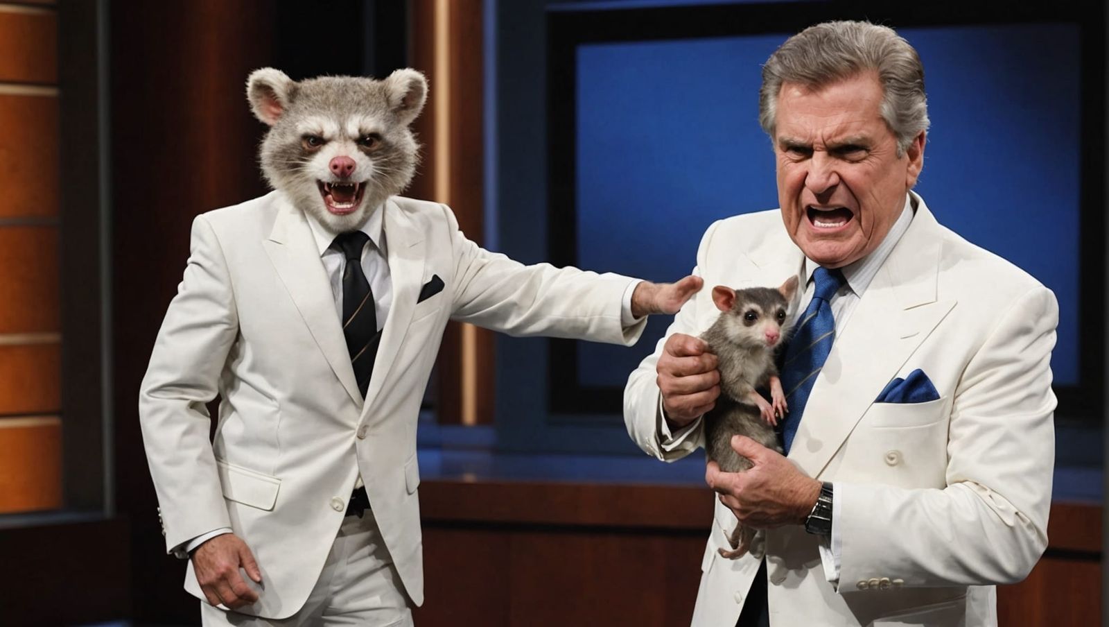 Angry Televangelist Holding a Possum in Digital Art
