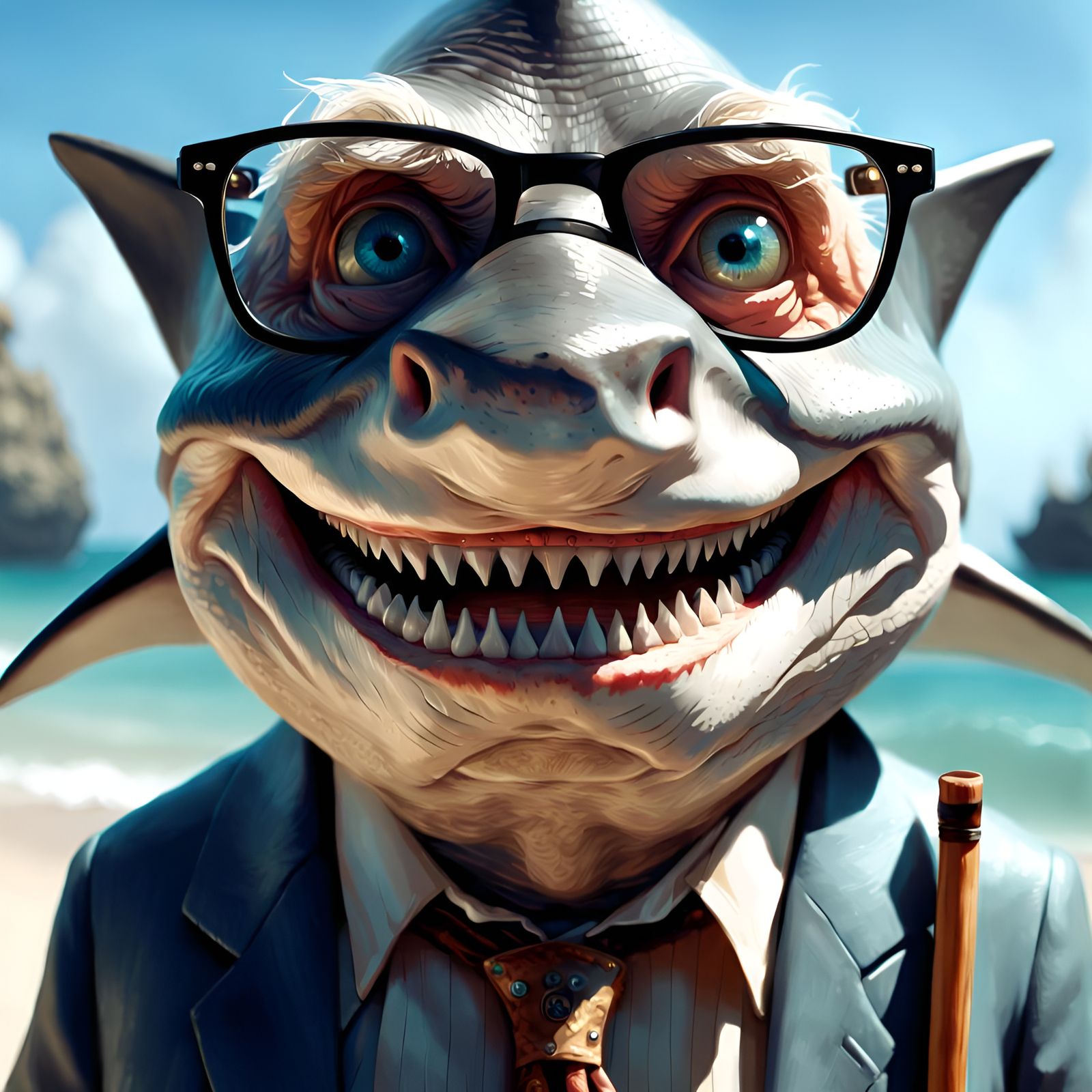 Anthropomorphic Shark Grandpa Portrait in 3D