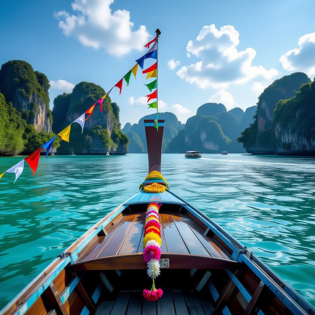Thai Longtail Boat Sailing to Kho Phi Phi Island