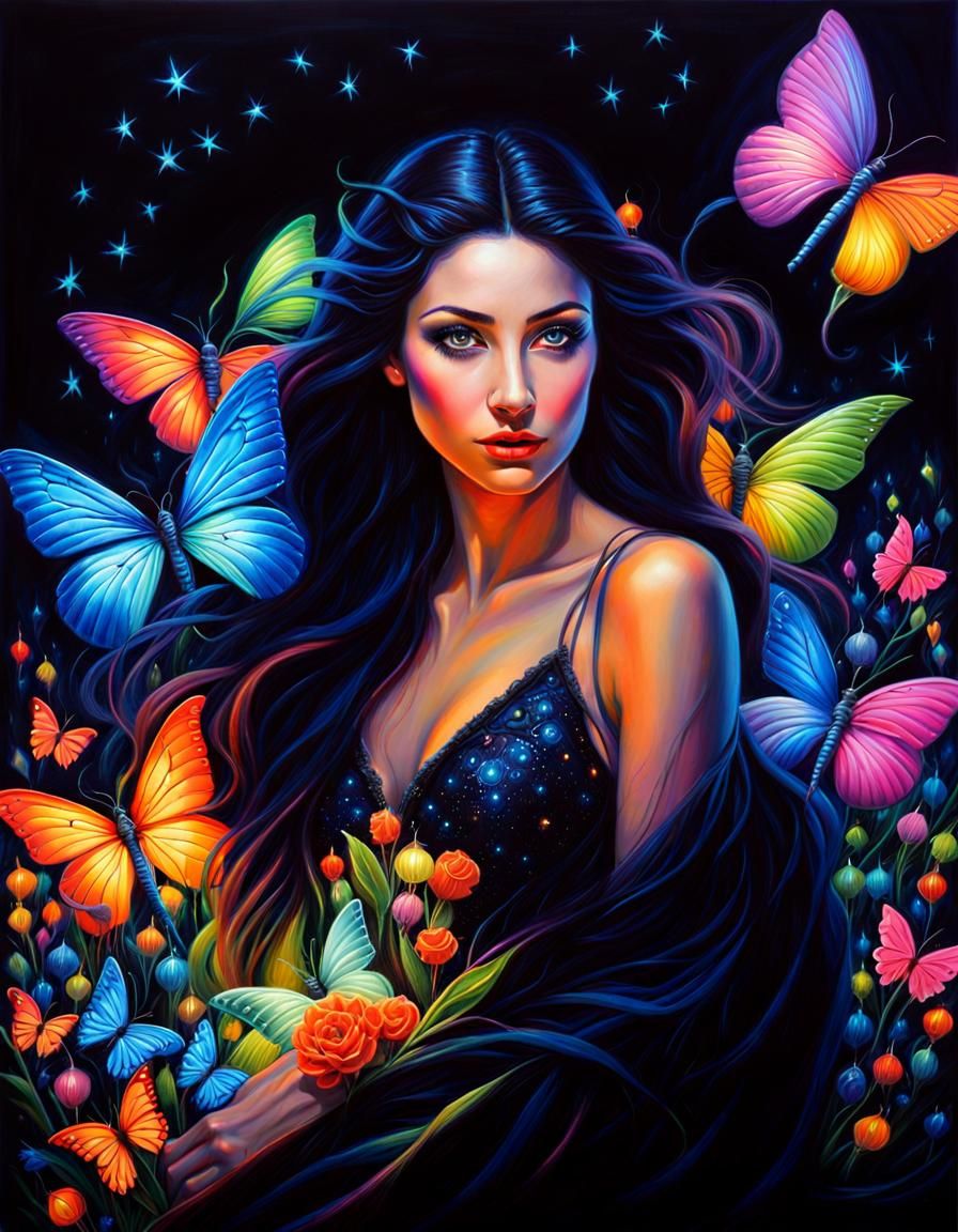 Neon Fairy Portrait in Hyperrealistic Oil Painting