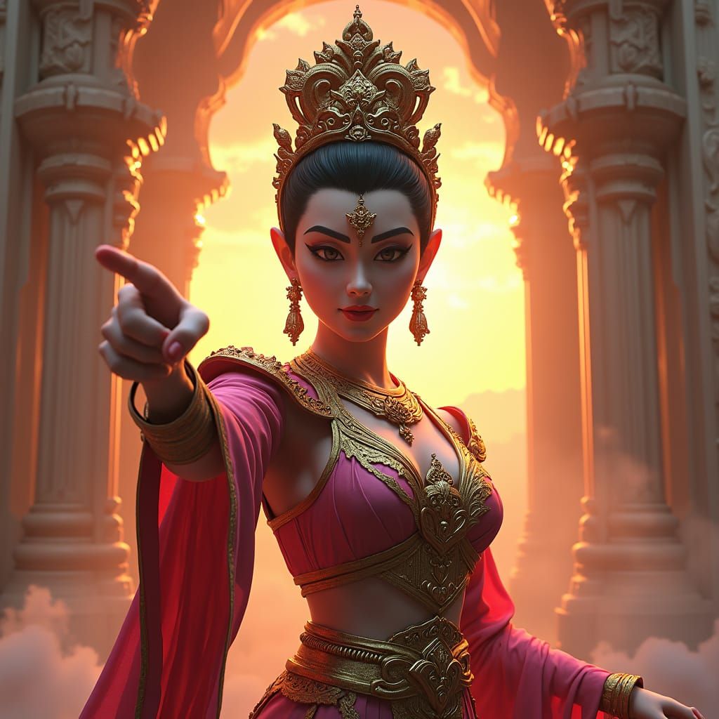 Burmese Goddess Pan Htwar in Art Nouveau Style