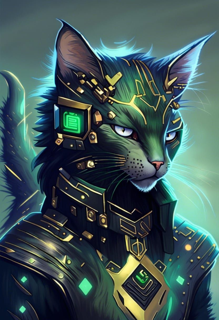 Cyberpunk Maine Coon Cat Character
