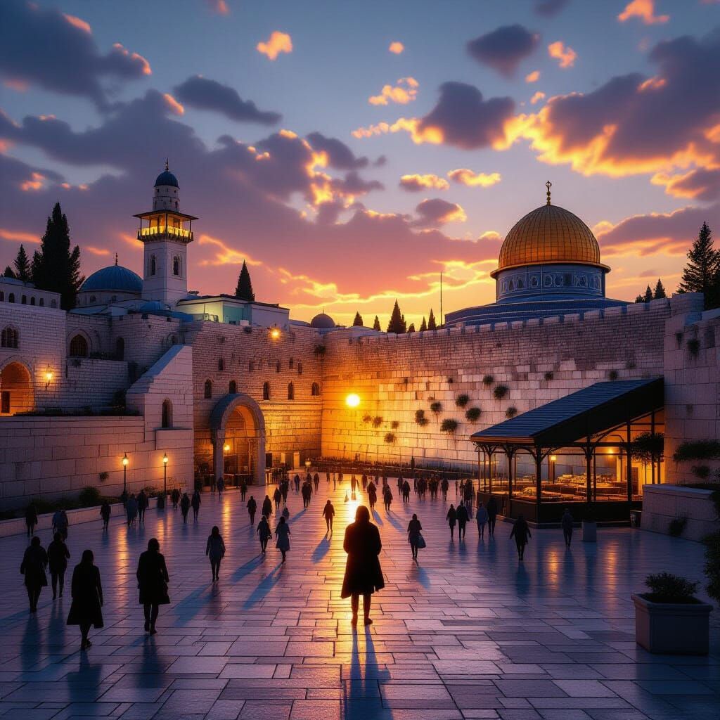 Sunset at Western Wall: 3D Game Cinematic Scene