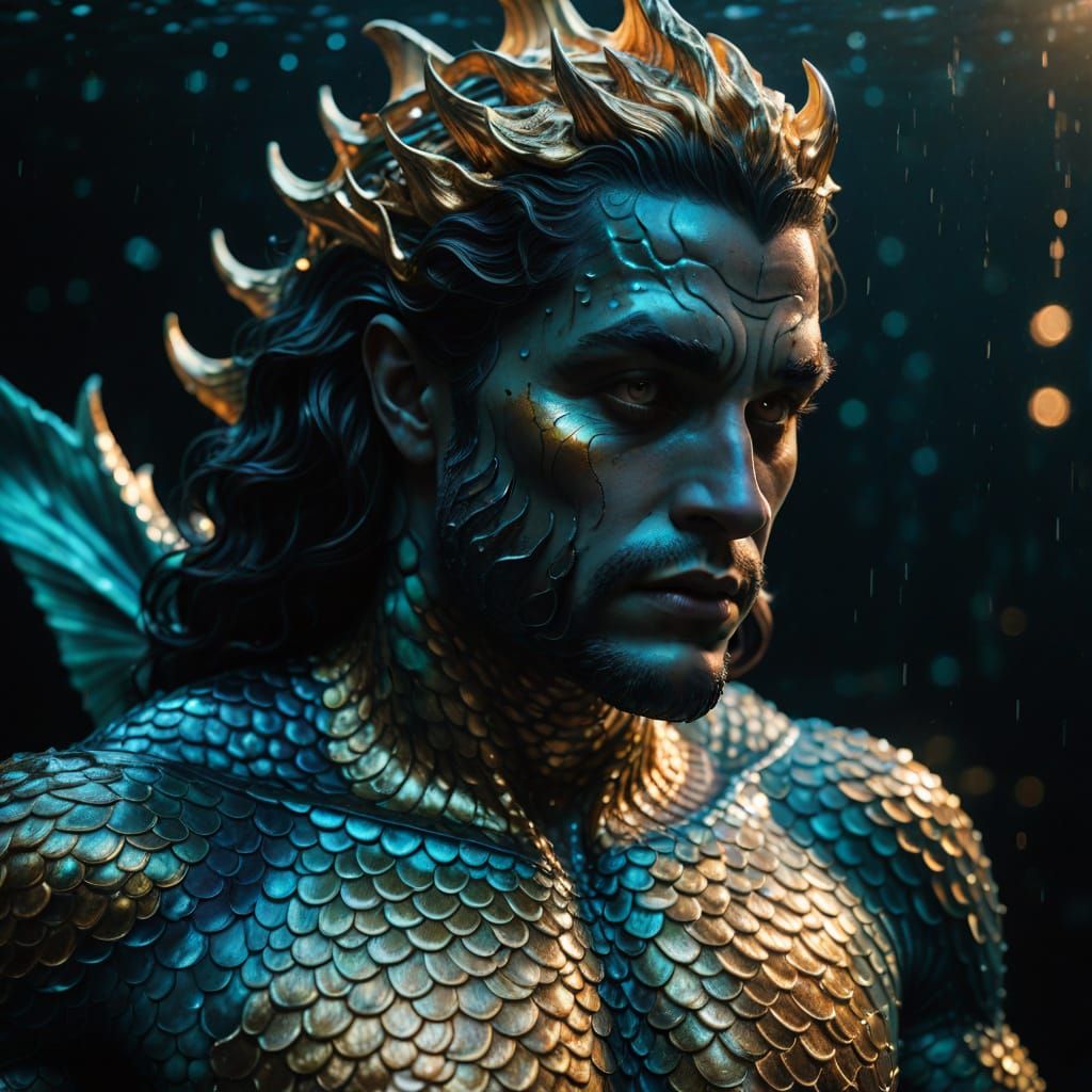 Hyperrealistic Merman with Bioluminescent Details