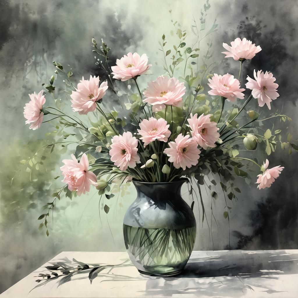 Ethereal Floral Still Life in Watercolor Sfumato