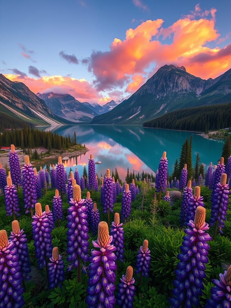 Lupines at Emerald Lake: HDR Landscape Photography