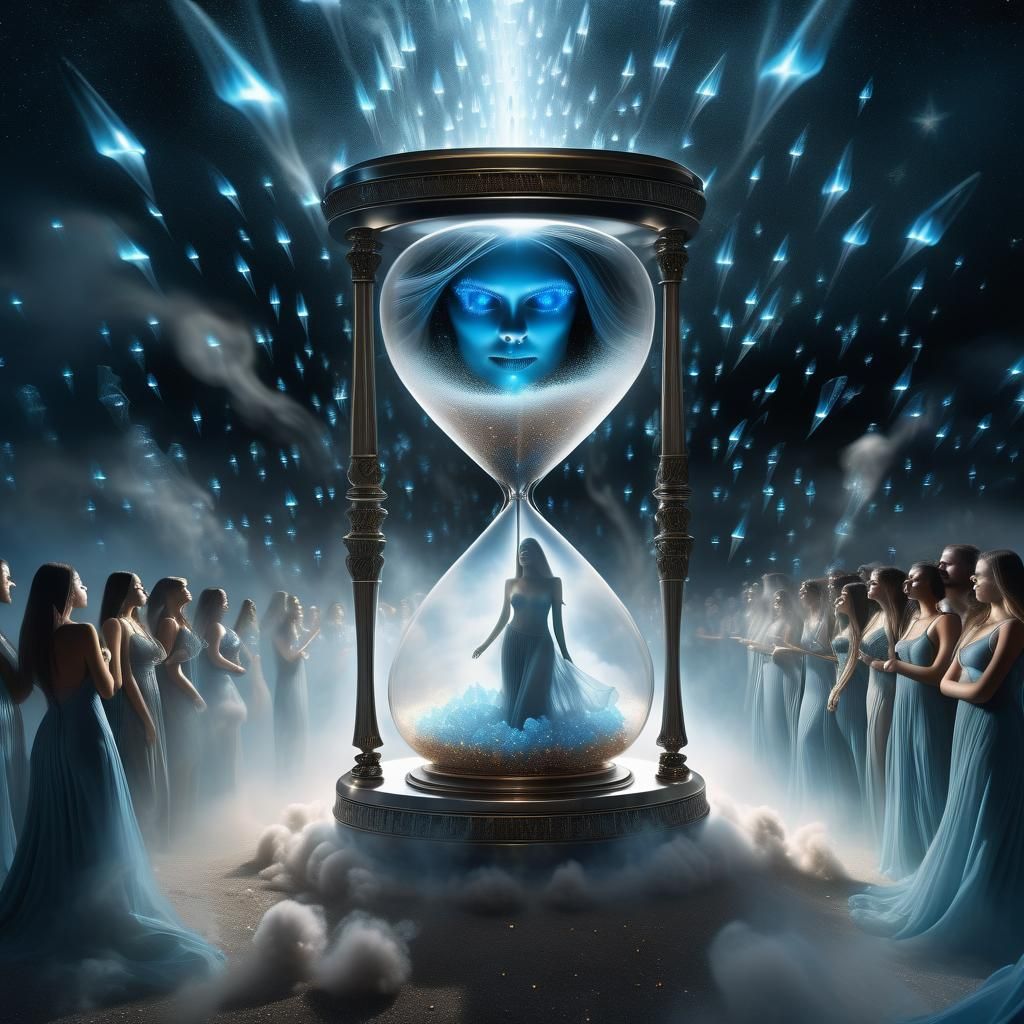 Bioluminescent Crystal Demon Hourglass in Dark Fantasy Style