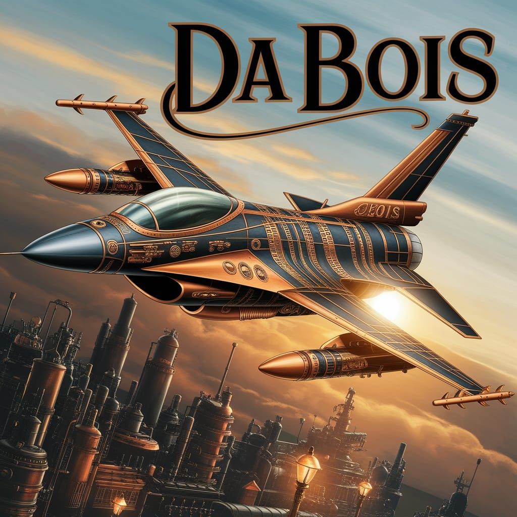 Steampunk F-16 Jet Soars Through Sunset Skies